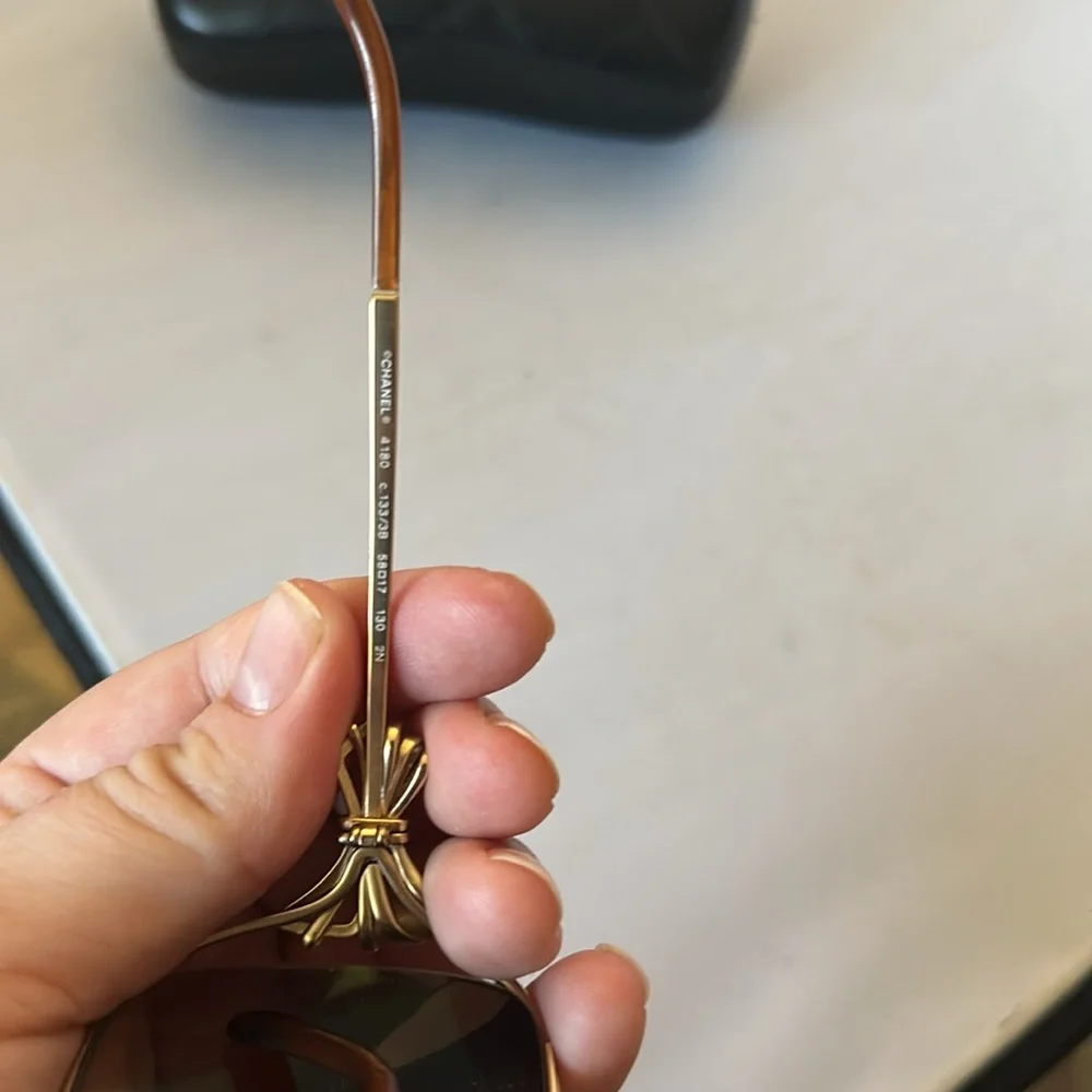 CHANEL Gold Frame Brown Lens Sunglasses with Black Case